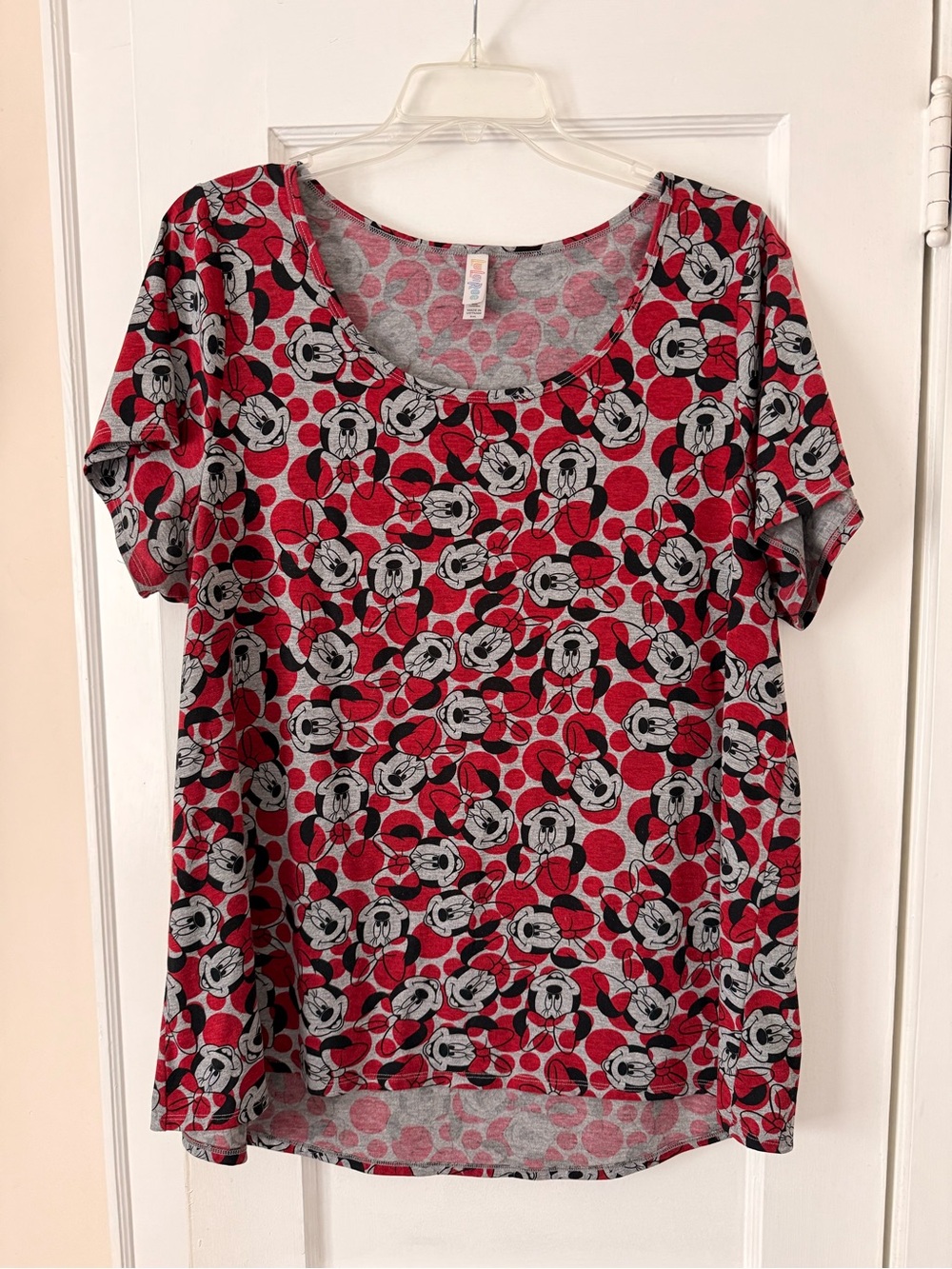 LuLaRoe Red Black Gray Minnie Mouse Pattern Top 3XL